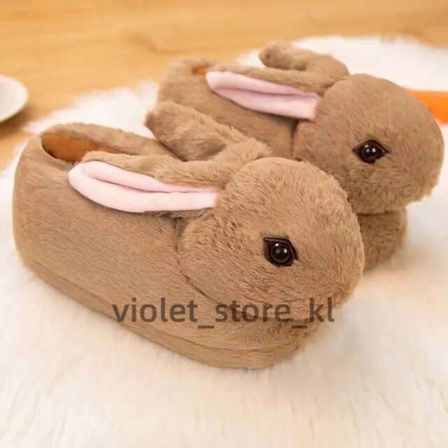Cute Cartoon Rabbit All Inclusive Winter Warm Home Slippers Adult Girl Lady Plush Head Silent Indoor Floor Women Fun Slippers 31C