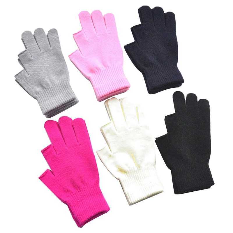 Neutral Half Finger Gloves Knitted Gloves Winter Warm Work Gloves Double Finger Exposed Writing Gaming Phone Finger GlovesW241018