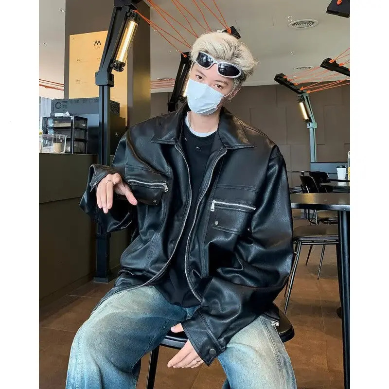 Petite Leather For Men Autumn Stylish Biker Jacket Oversize American Style Baseball Uniform Loose Fit Thickness