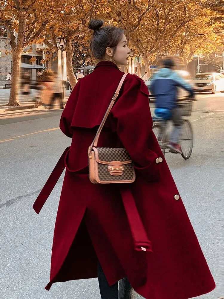 Streetwear Winter Length Woolen Coat Loose Warm Double Breasted Solid Oveercoat Thick Korean Wool Blend New Women OuterwearX241009