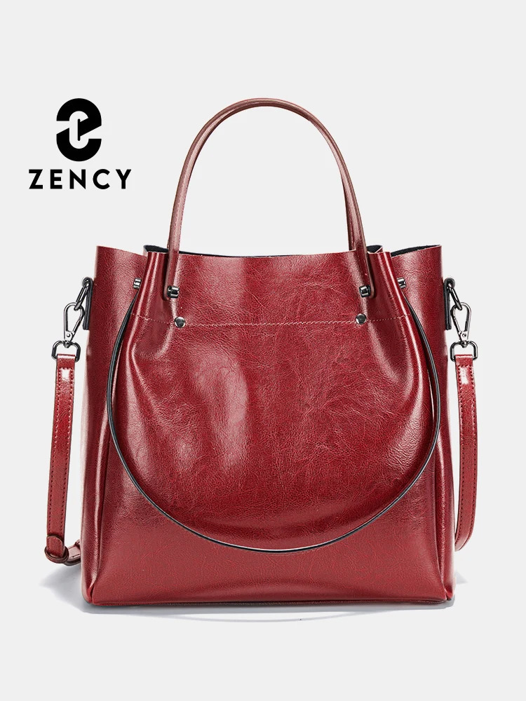 Zency Fashion Brown 100% Genuine Leather Womens Handbag Large Capacity White Shoulder Bag Cross Body Handbag Shopping Bag 2024241018