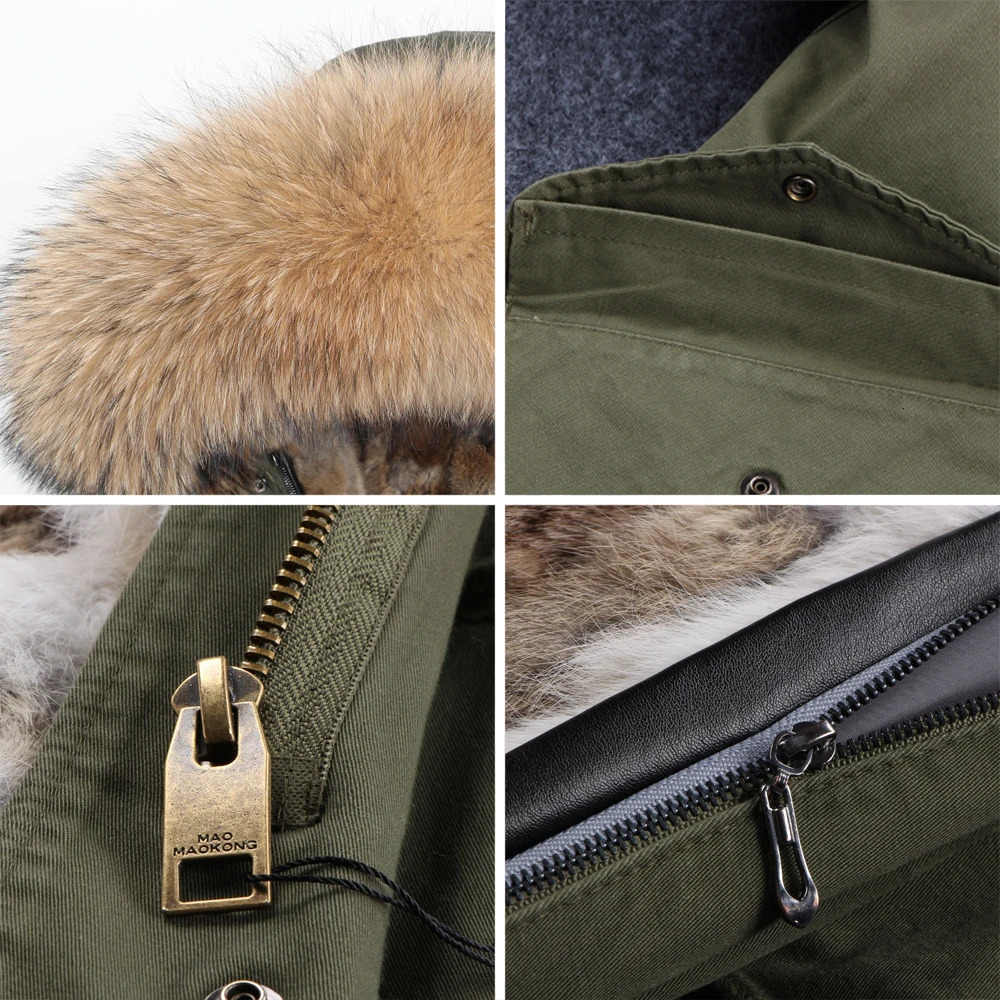 Maomaokong Winter Women Real Fur Coat Long Rabbit Lining hooded Parka Large Raccoon Collar Thick Warm Jacket 241018