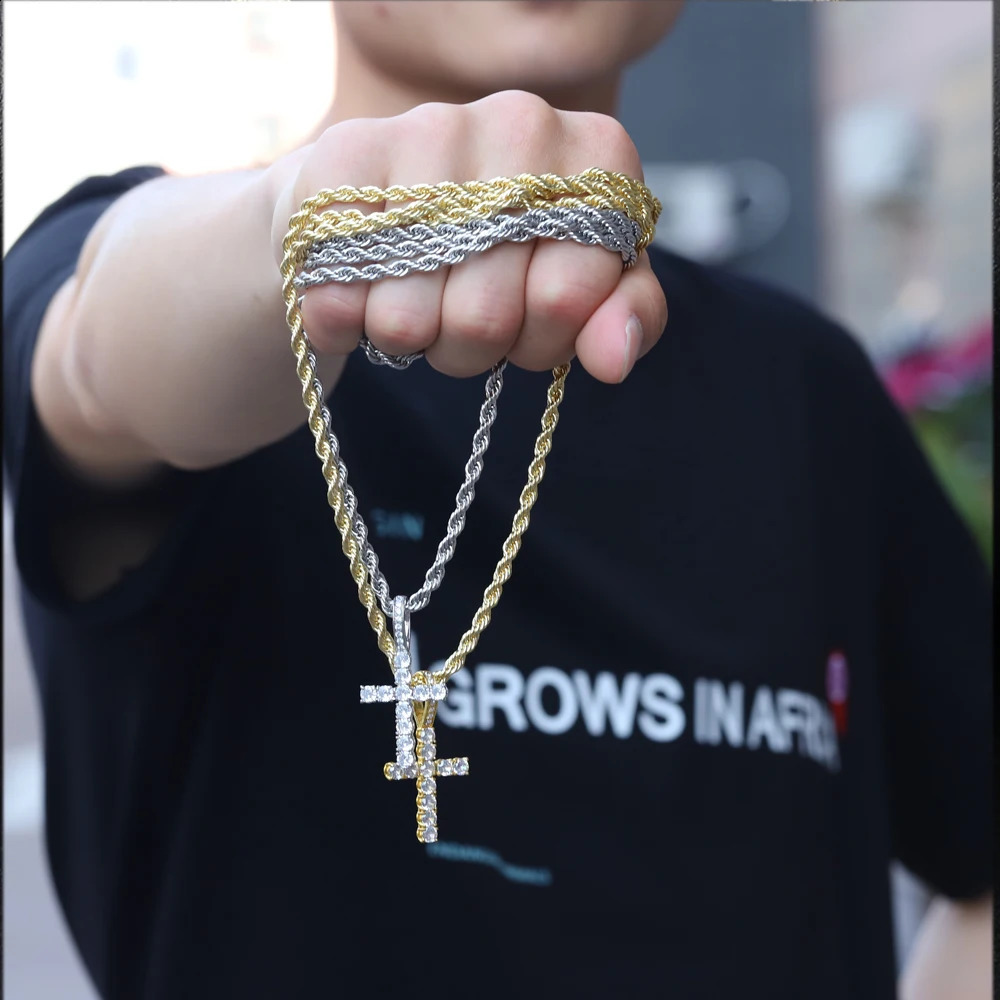 Womens Hip Hop Cross Pendant Necklace with 4mm Zircon Tennis Chain Ice Sparkling Necklace Hip Hop Jewelry Fashion Gift 241018