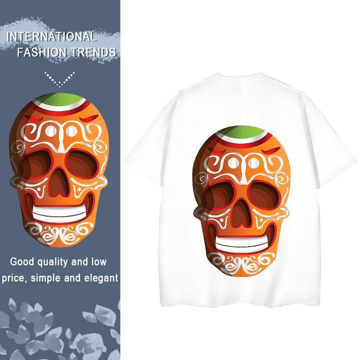 DIY T-Shirts for Women 230g Pure Cotton Crew Neck Casual skull Lady T shirt Loose Customized Tops Shirt