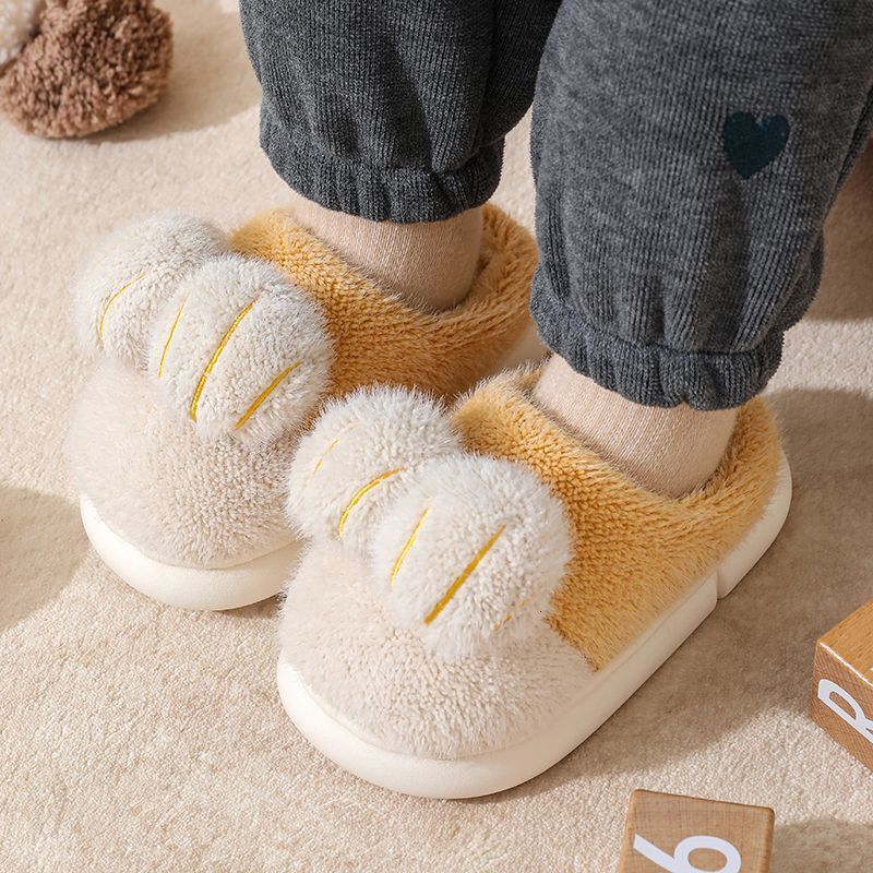 Children's cotton slippers for autumn and winter, men's and women's hairy slippers for warmth, parent-child home, indoor shoes, childre