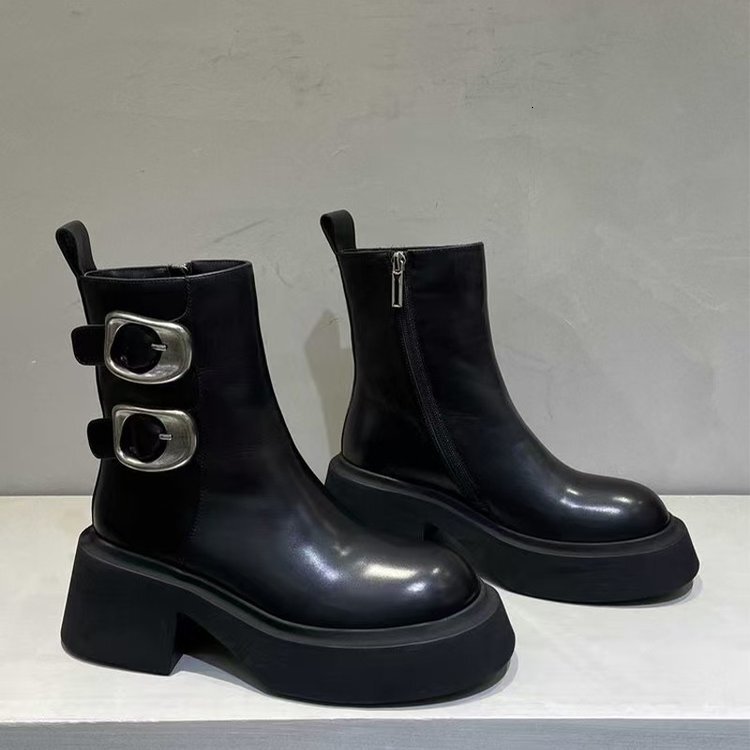 Children's Boots 2024 Winter New Collection with Velvet Thick Bottom Belt Buckle Short Boots British Style Tall Martin Boots