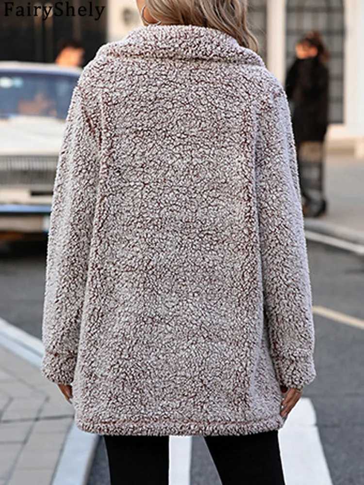 FairyShely 2024 Winter Women Single Breasted Jacket Thick Plush Hooded Warm Long Sleeve Long Coat Soft Solid Cardigan Lady CoatX241018