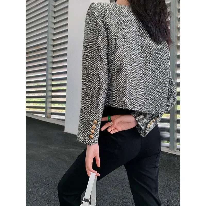 New Autumn Winter Korean Women's Single Breasted Brand Chic Tweed Woolen Coat Retro Suit Jacket Top Casaco Outwear D65