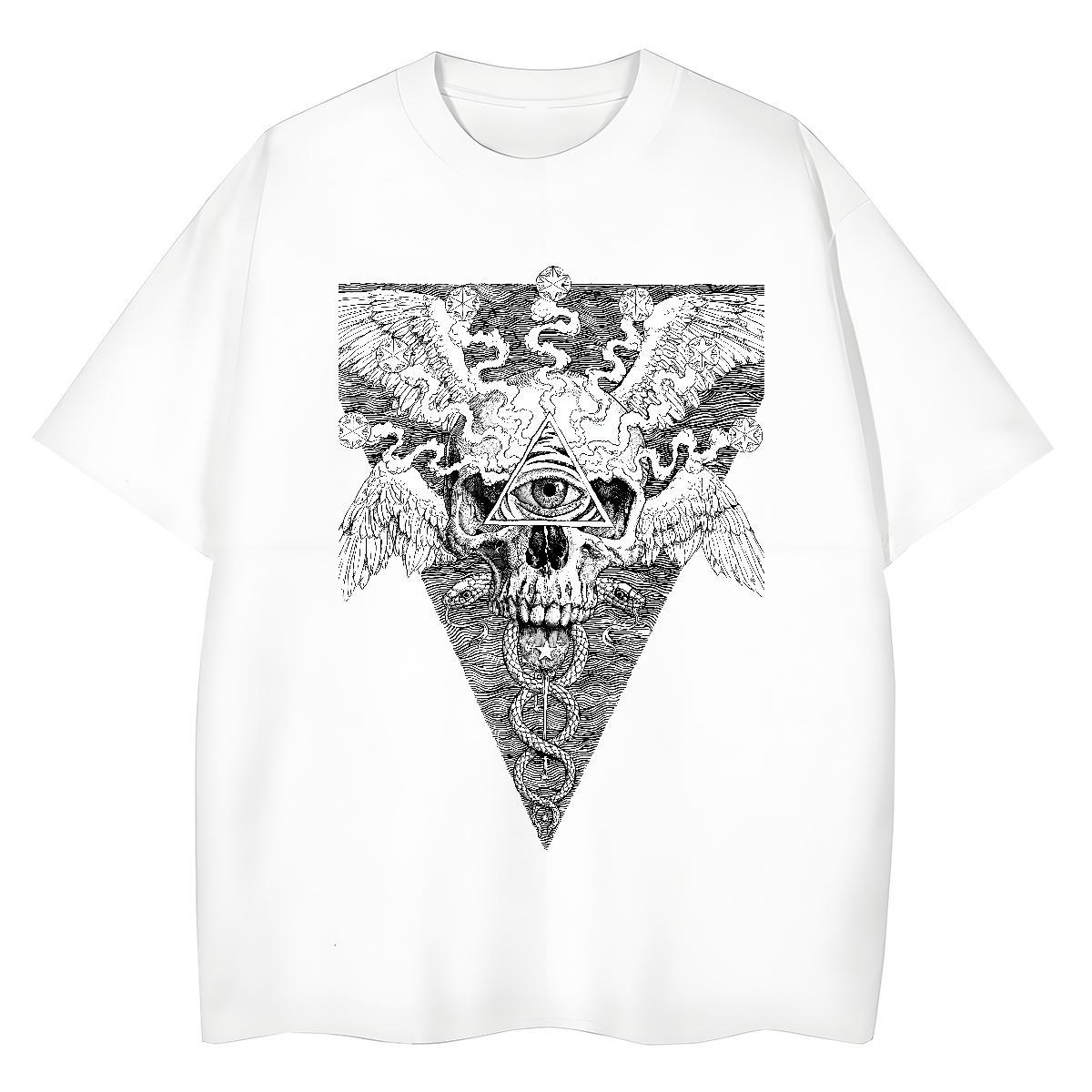 Casual New T Shirts Women 100% Cotton 230g Breathable High Street Hip Hop eye of the devil Unisex Tshirts Loose Anime Tops Shirt