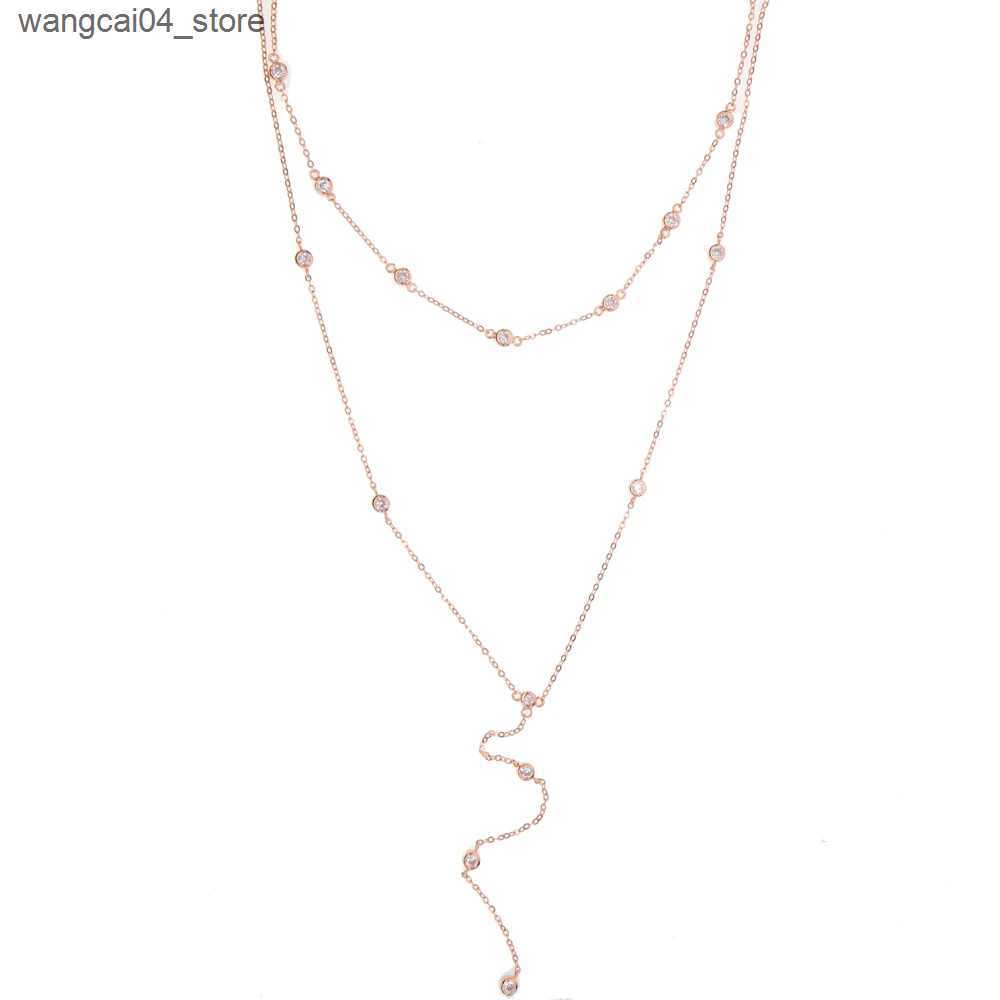 Chokers 100% 925 sterling silver multi-layer gold Y-shaped necklace suitable for women Micro Pave Cz fashionable long Y necklace L240910