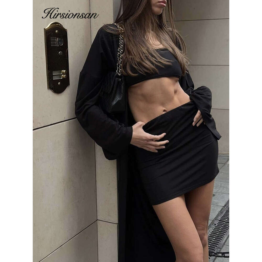 Hirsionsan Modal Soft Loose Sets Women Casual Two Or Three Pieces Long Sleeve Cardigan & High Waist Dresses Outfits Tracuit