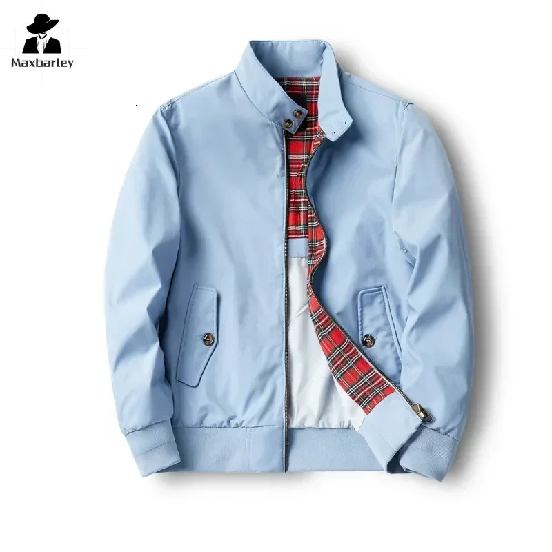 Autumn Mens Jacket Solid Color Classic Retro Baseball Suit Coat Street Motorcycle Stand Collar Windproof 241018