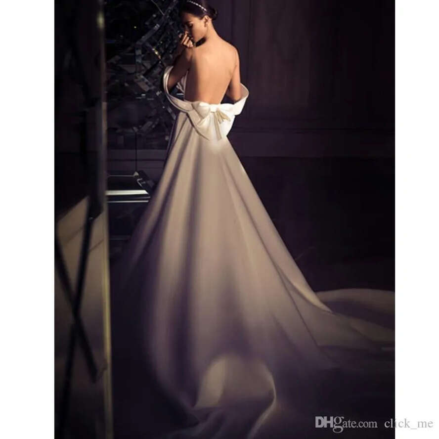 Backless E Satin A Dresses With Detachable Train Off Shoulder Front Split Vestidos De Novia Plus Size Bridal Gowns Wedding Dress