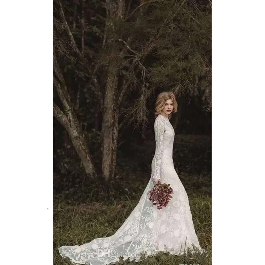 Sleeve Long Lace Bohemian Elegant Wedding Sheer Neck Full Back Or Length A E Country Bridal Dresses Cheap Gown