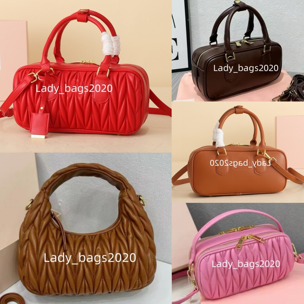 Women Bowling Bag Soft Sheepskin Hobo Bag Pleated tote Handbag Fashion Zipper Long Shoulder Strap Crossbody Men Luxury Designer Leather Shoulder Bag