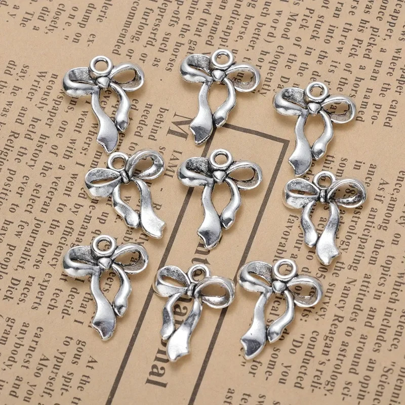 10Pcs Silver Plated Bow Charms Pendants Bulk For Jewelry Making DIY Necklace Bracelet Earrings Key Chain Accessories Supplies 241010