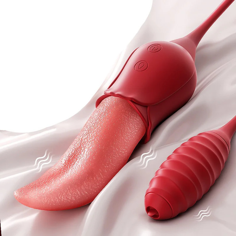 Silicone rose tongue licking vibrator egg labia stimulation massage sex toy female masturbation couple flirting game 241009