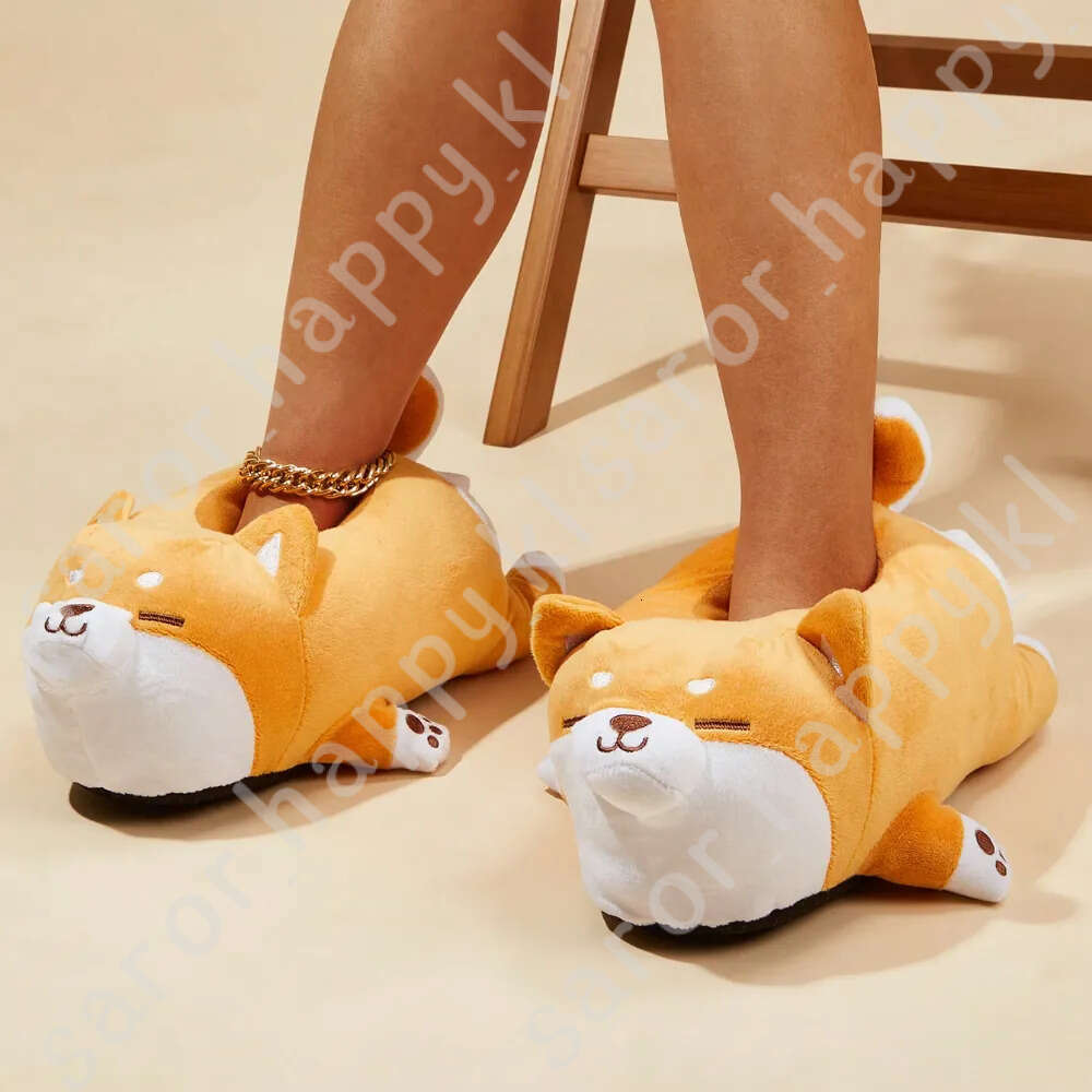 Cute Corgi Shaped Winter New Women Slipper Soft Heel Platform Fur Warm Indoor Comfortable Home Fluffy Home Slippers Shoes 320