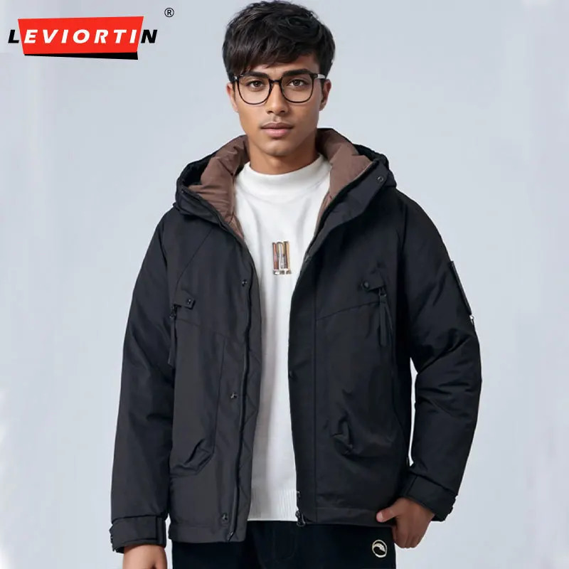 Fall Winter Men Cargo Duck Down Jacket Outdoor Functional Windproof Cold Resistant Hooded Man Worewear Thicken Warm Coat 241018