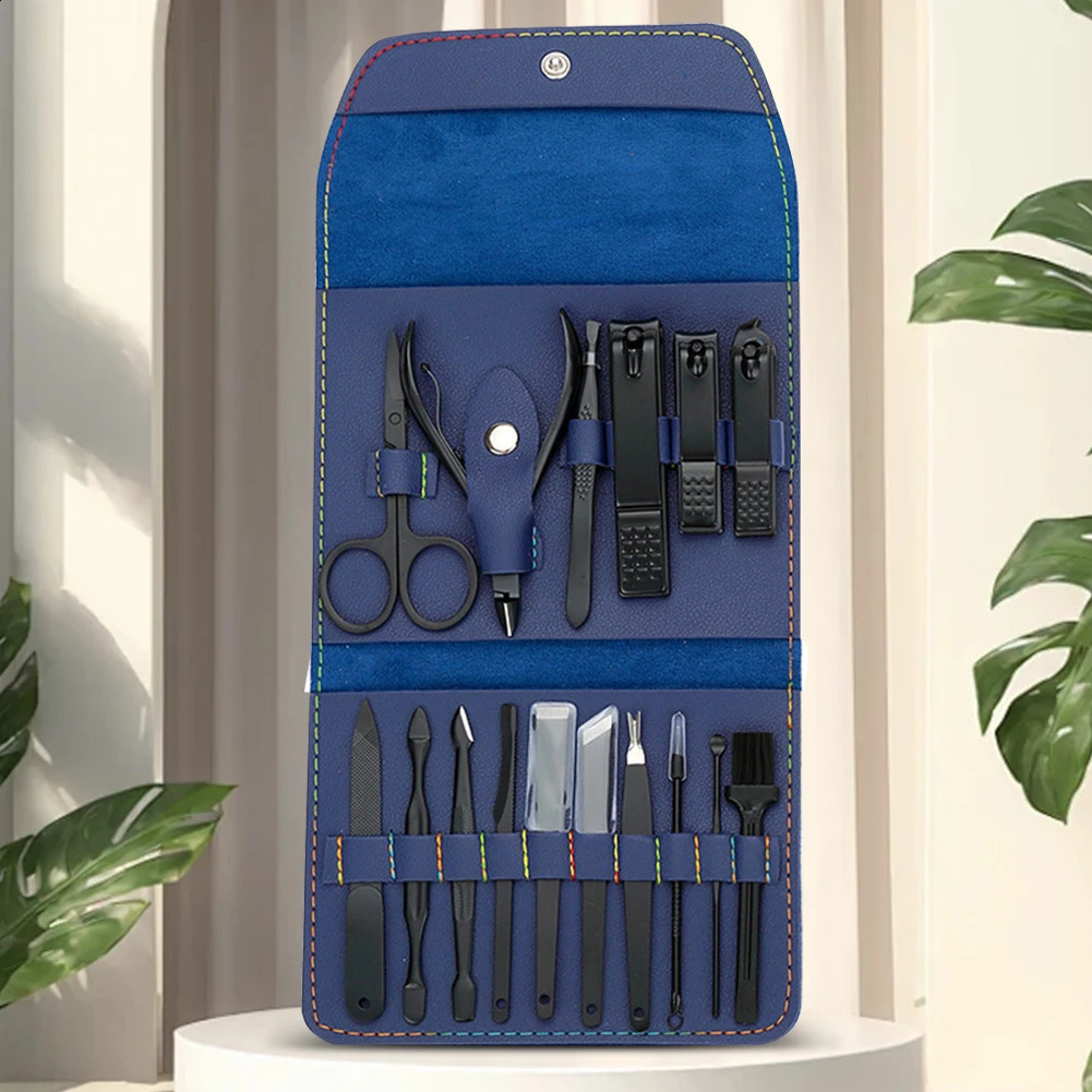 16Pcs Professional Manicure Set Nails and Toenail Pliers Stainless Steel Nail Cutters Tools with Leather Case for Men Women 241017