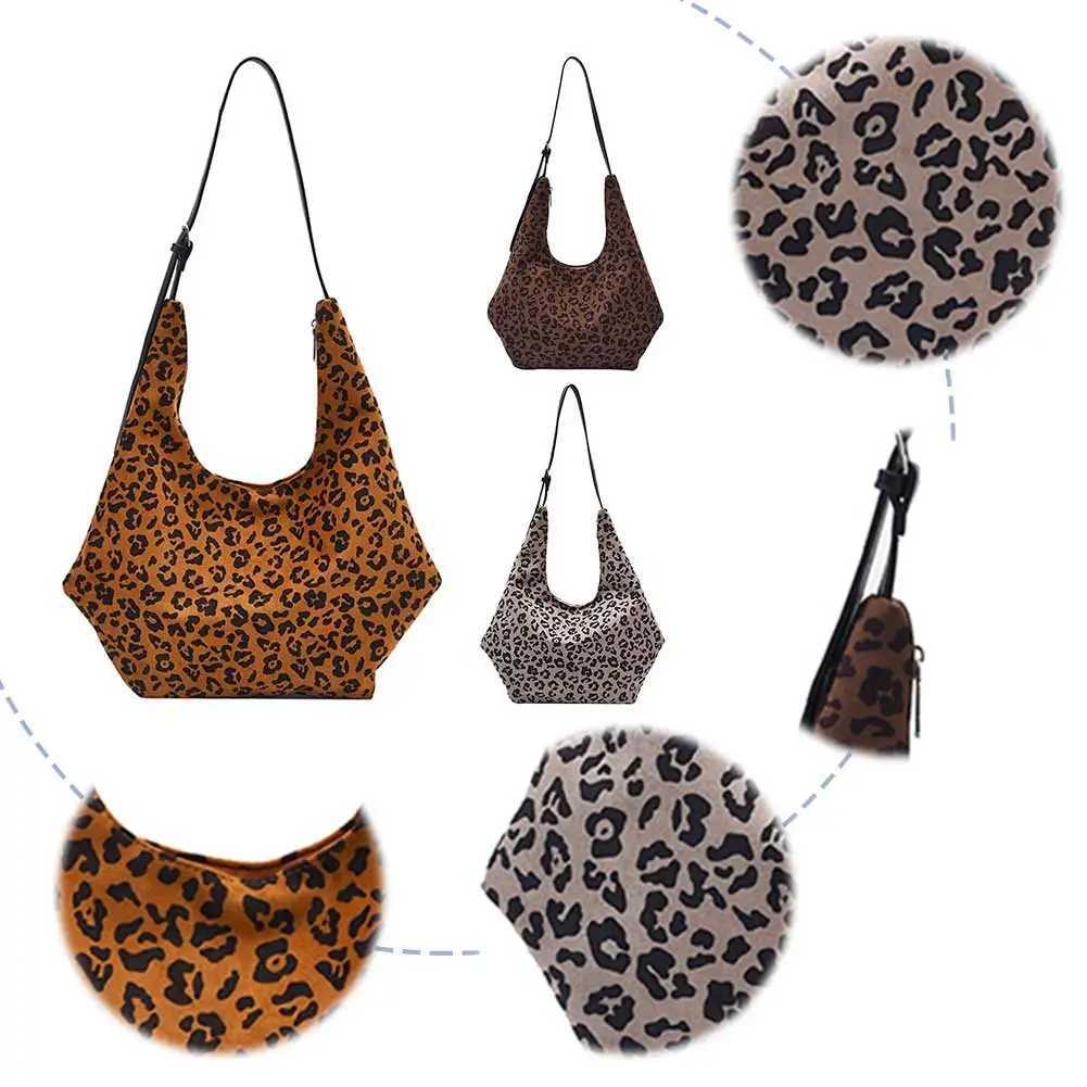 Ladies Suede Shoulder Bag Leopard Print Large Tote with Zipper Crescent Handbag for Work Travel 241018