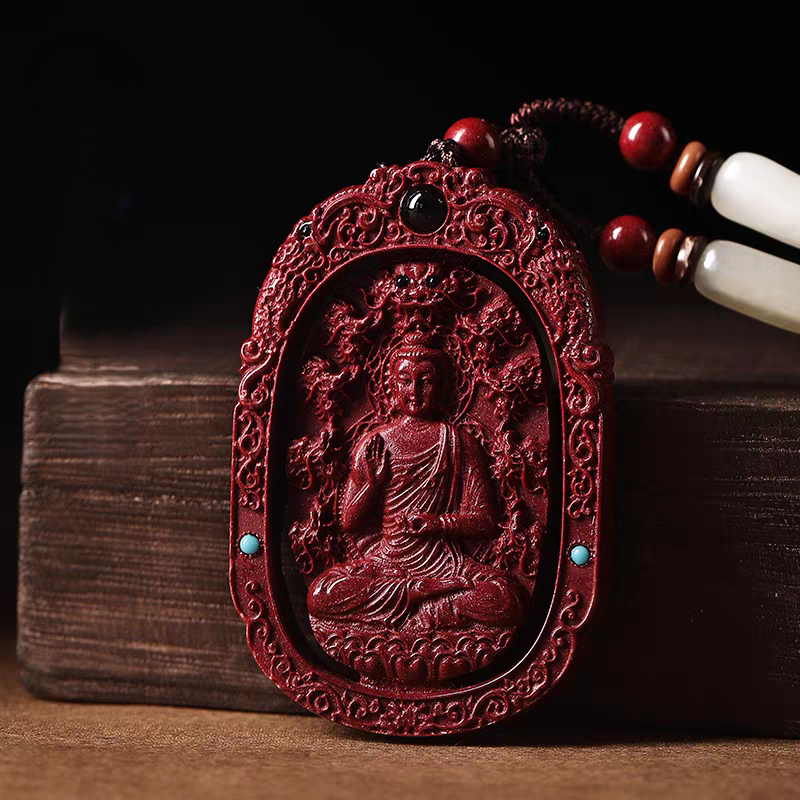 High-Quality Cinnabar Buddha Pendant Amulet | Feng Shui Chinese Zodiac Karma Protection Necklace | Good Karma Birth Year Talisman for Men & Women