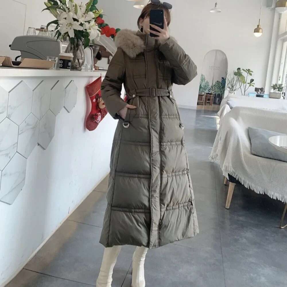 Women Fox Collar 2024 Real Fur Coat Fashion White Duck Down Loose Jacket Winter Female Outerwear Coats