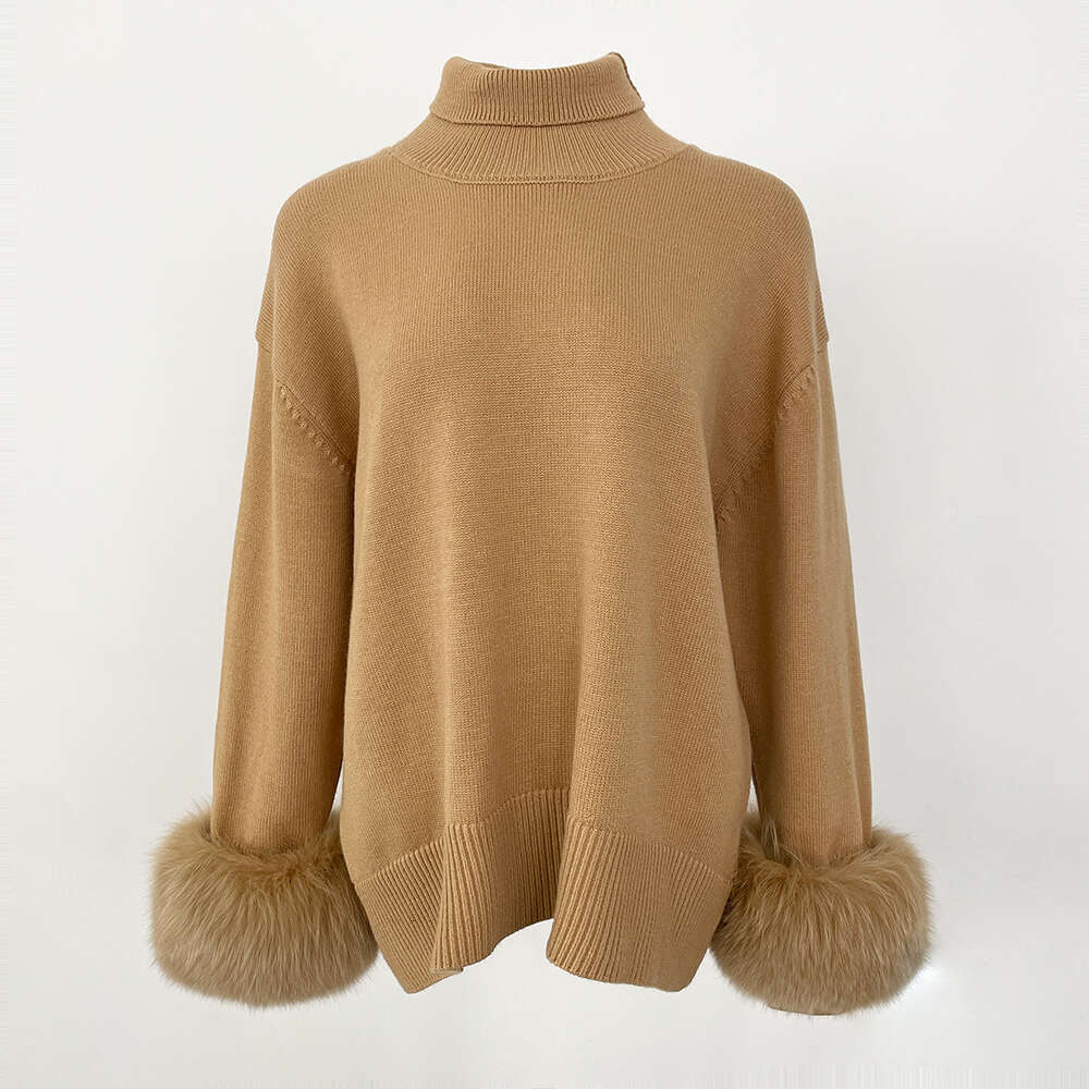 New Fashion Real Fox Coat 2024 Sweater Women Autumn Winter Sleeves Slim Fit Sweaters Fur Knitwear Pull Femme Vinage
