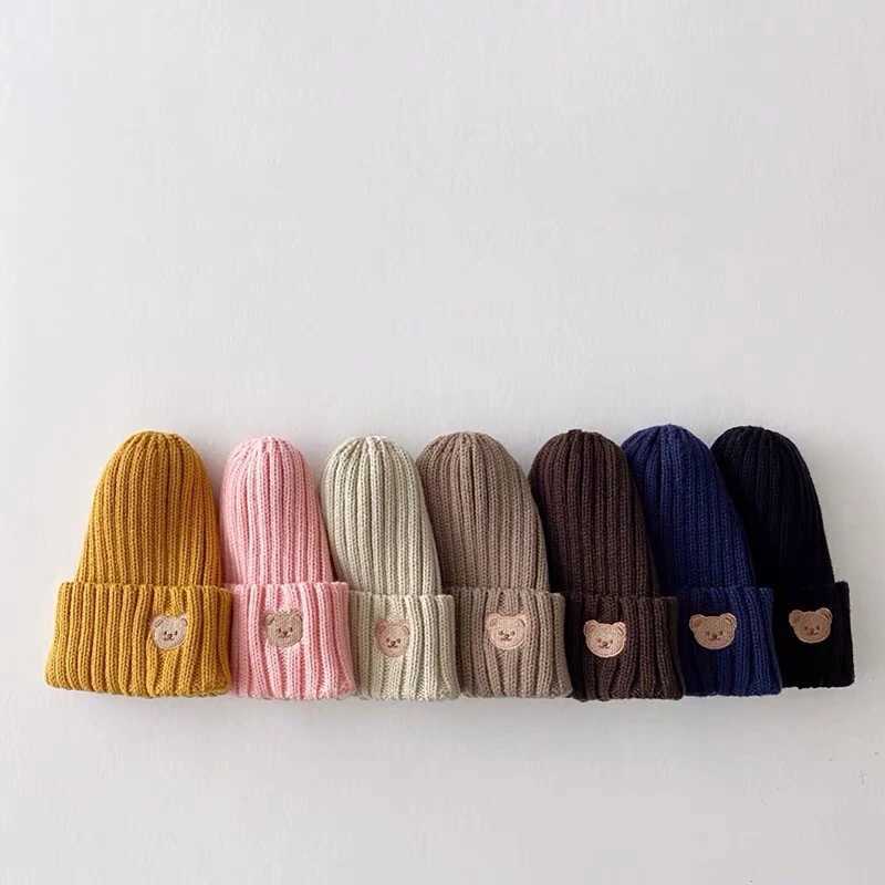Embroidery Kids Girls Boys Beanies Caps Warm Soft Casual Autumn Winter Solid Color Baby Knitted Hats Cute Bear Hats for Children LX241018
