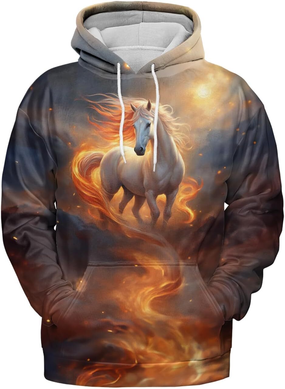 Hoodie for Mens Womens Horse Hoodies For Women 3D Print Design Pullover Horseback Riding Rodeo Hooded Sweatshirt Mens Animal Hoodie Graphic Warm