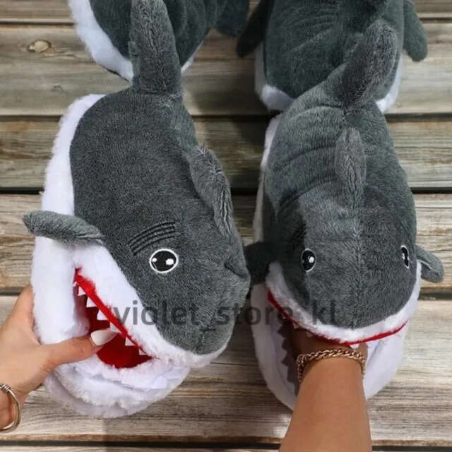 Winter Shark Couple Gift Woman Comfortable Funny Shark Slippers Heel Warm Indoor Home Use Man Bedroom Home Slippers F57