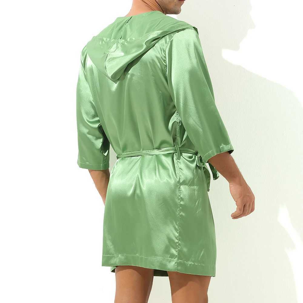 Sexy Men Bathrobe Hooded Night Gown Sleep Robe Shorts Sleeve Matching Couple Pajama Sleepwear Casual Breathable Slip LoungewearXJ241018