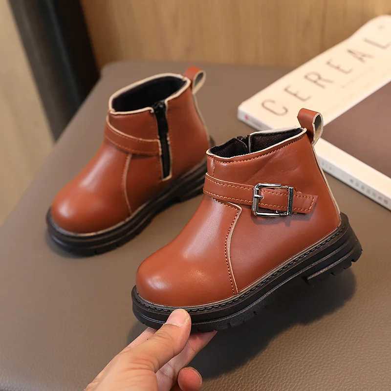 Boots Children Short Boots for Girls Buckle Side Zipper Britain Style Versatile Boys Boots for Catwalk Spring New Drop Shipping Flats H241018