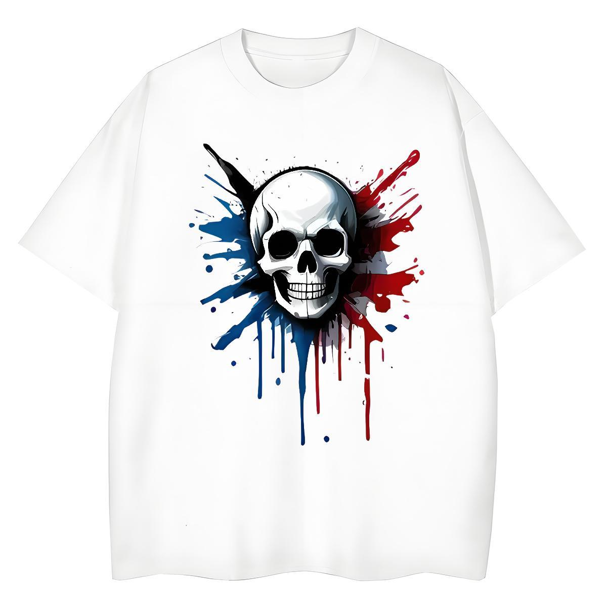 TOP Quality Women T Shirts 100% Cotton 230g Short sleeve Soft Sports Street Wear skull Unisex Tshirts Nice Cartoon Floral Printing Tees