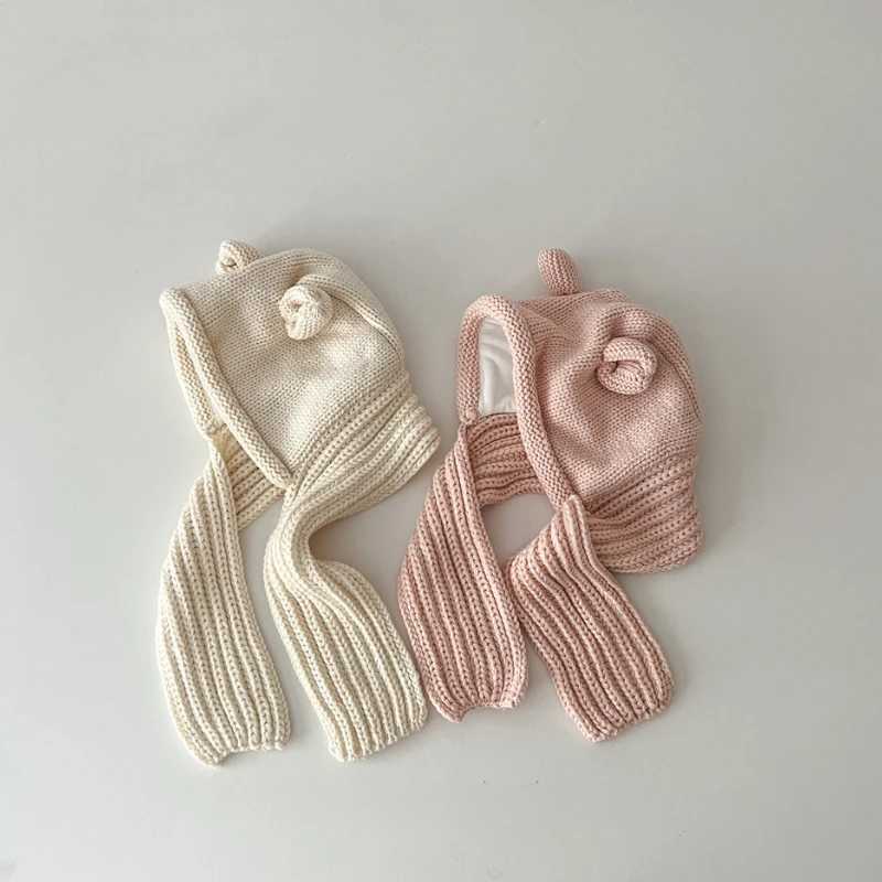 Winter Warm Bear Ear Baby Balaclava Hats One-Piece Hat Kids Ear Protection Cap Boy Girl Outdoor Windproof Hood Beanies LX241018