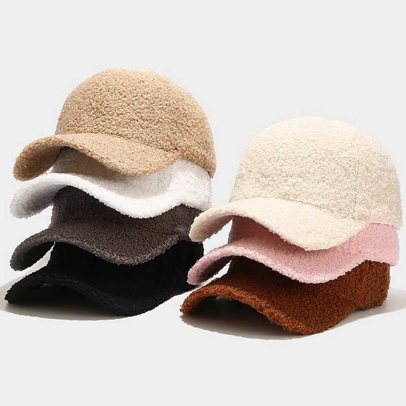 Thicken Baseball Caps Vintage Lamb Wool Women Men Sun Hats for Boys Girls Outdoor Warm Winter Plush Fleece Fuzzy Hat UnisexX241018