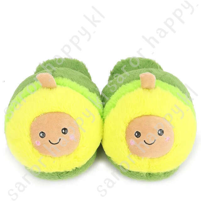 Winter House Women Fur Slippers Cute Cartoon Avocado Design Green Bedroom Ladies Plush Shoes Indoor Girls Warm Slippers 896