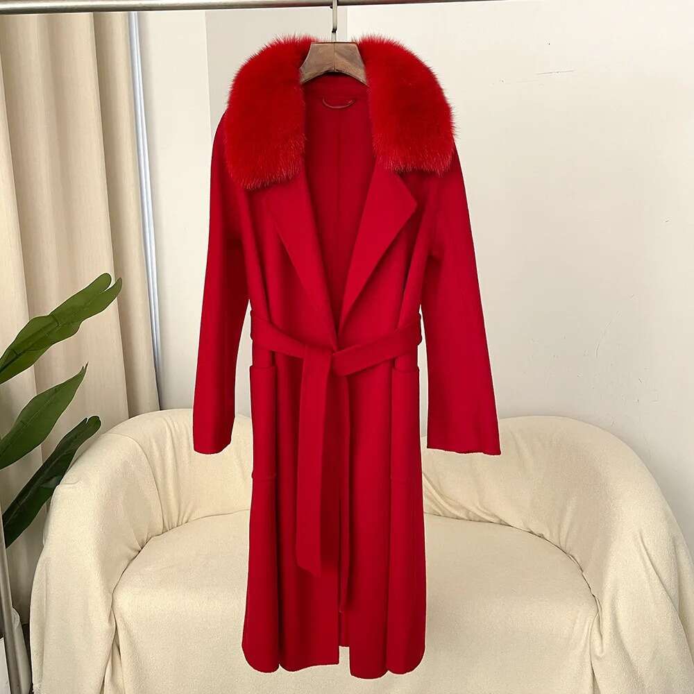 New Natural Jacket Autumn And Winter Fox Real Wool Women's Mid-Length Coat Removable Fur Collar