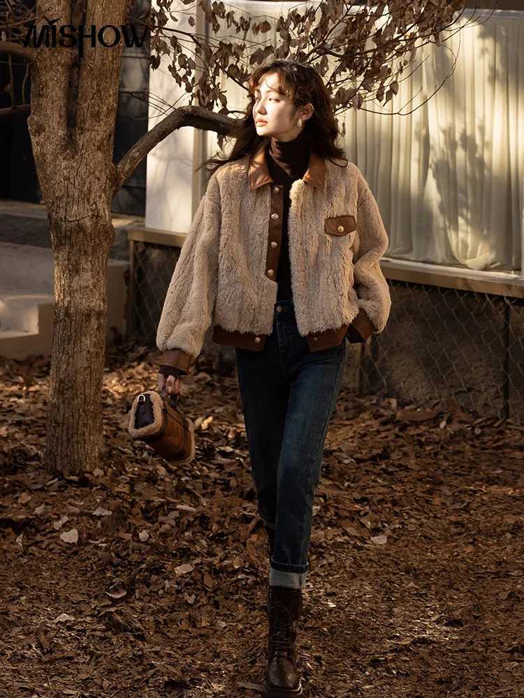 MISHOW Womens Lamb Wool Coat 2022 Winter Single Breasted Leather Turn-down Collar Thickened Warm Outwear Office Lady MXB43W0490X241018