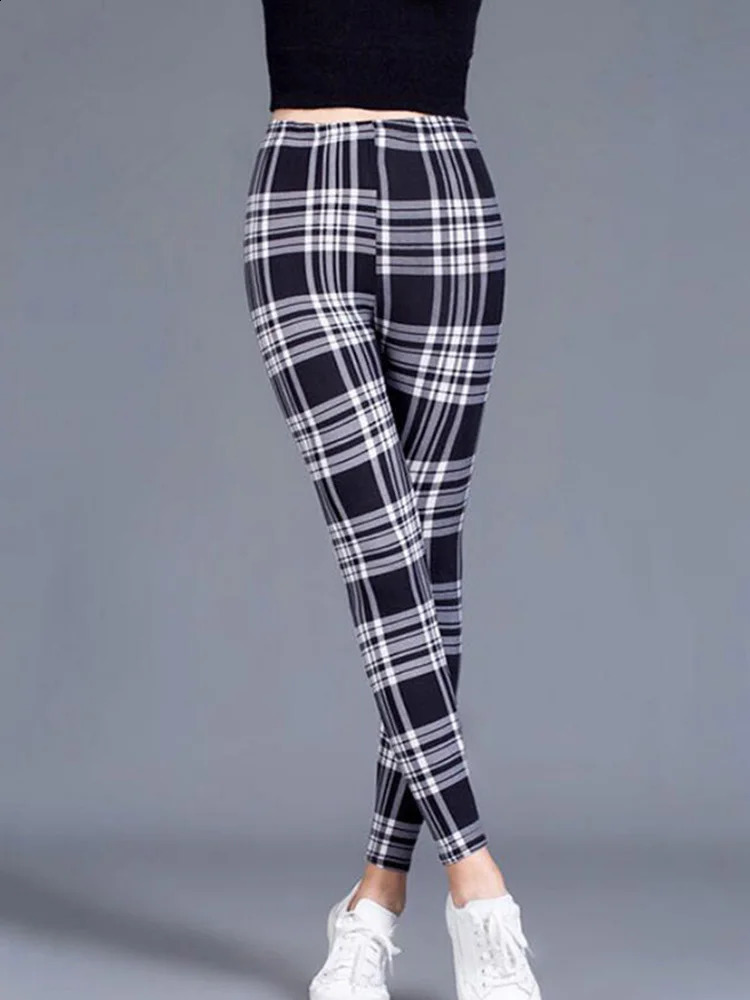 CUHAKCI Fashion Plaid Printing Legging Sexy Fitness Leggins Grid Floral Stripe Trousers High Waist Pencil Pants 241007