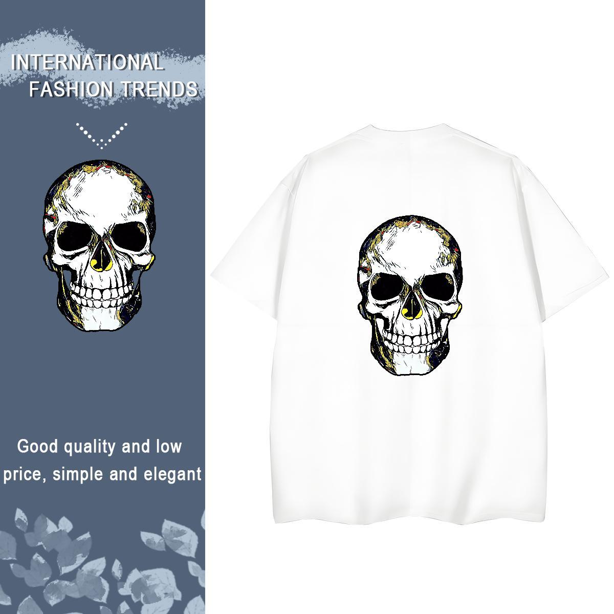 Fashion Casual Women T Shirts 230g Cotton O Neck Short Sleeves Casual Sport skull Tshirt for Man Woman Designer Plus Size Cartoon Clothes Shirt