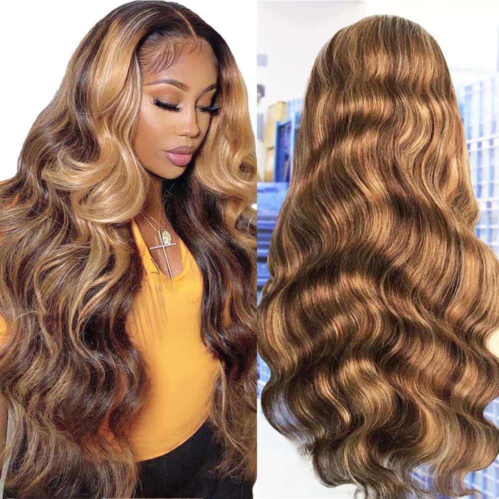 13x4 13x6 Hd Highlight Body Wave Lace Front Wig For Women Remy Human Hair P4/27 Ombre Human Hair Lace Front Human Hair Wigs