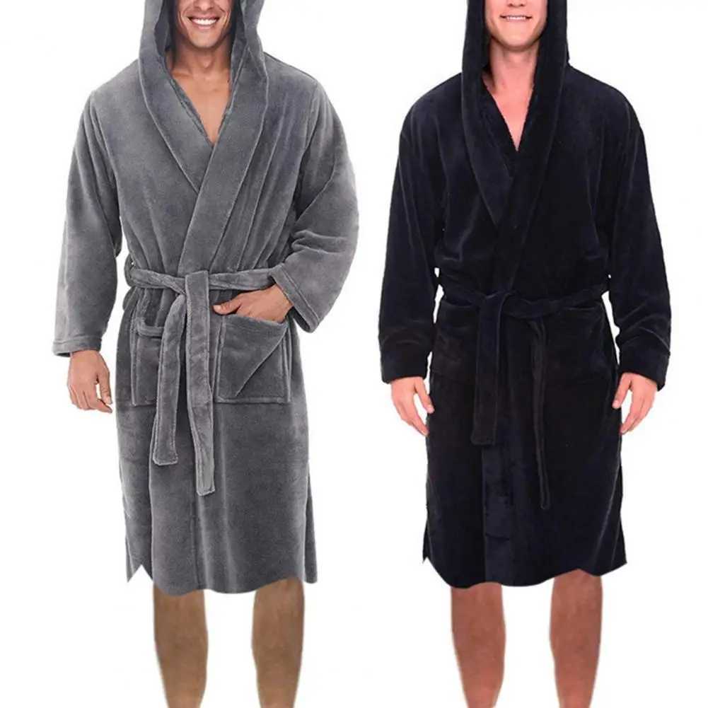 Robe Pajamas Skin-touching Pocket Open Stitch Male Thickened Plush Nightgown Robe Pajamas Men Bathrobe Anti-freezeXJ241018