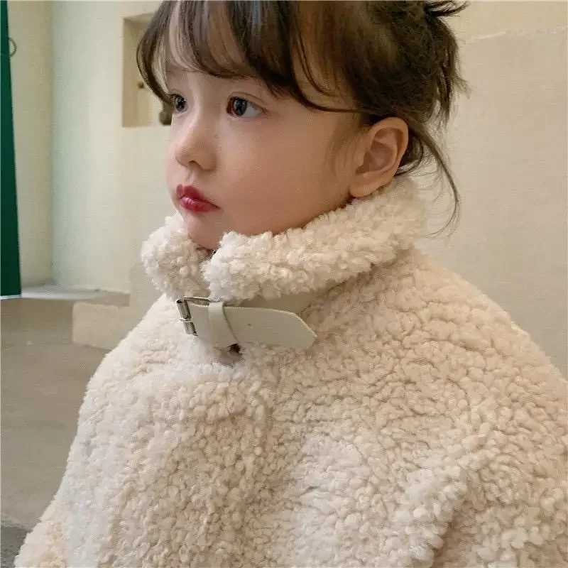 Girls wool coat thick autumn and winter plush high neck warm baby clothing Korean childrens clothing M241018