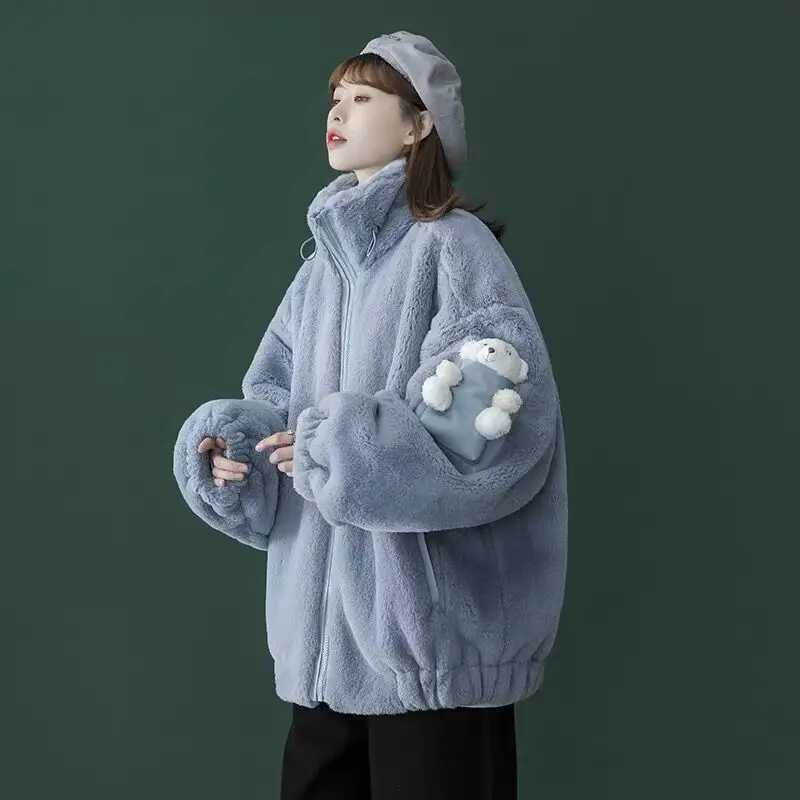 Autumn Winter New Foreign Style Lamb Wool Plus Velvet Cotton Coat for Womens Age Reduction New Sweet and Warm Non-padded CoatX241018