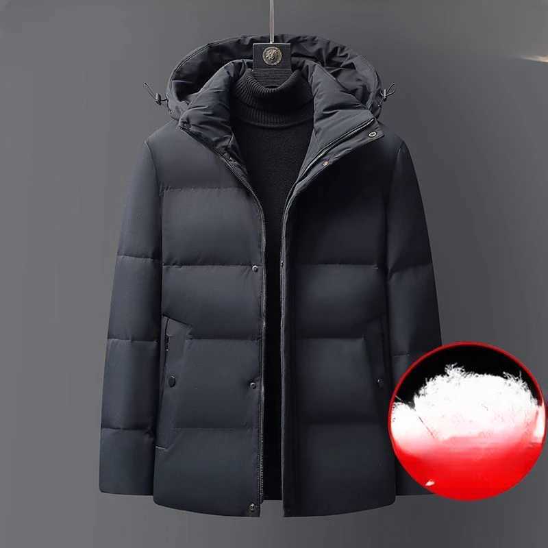 2023 Men Winter Fashion Solid Color Down Jacket Men Short Warm White Duck Down Coats Male Thick Puffer Hooded Overcoat H396 LX241018