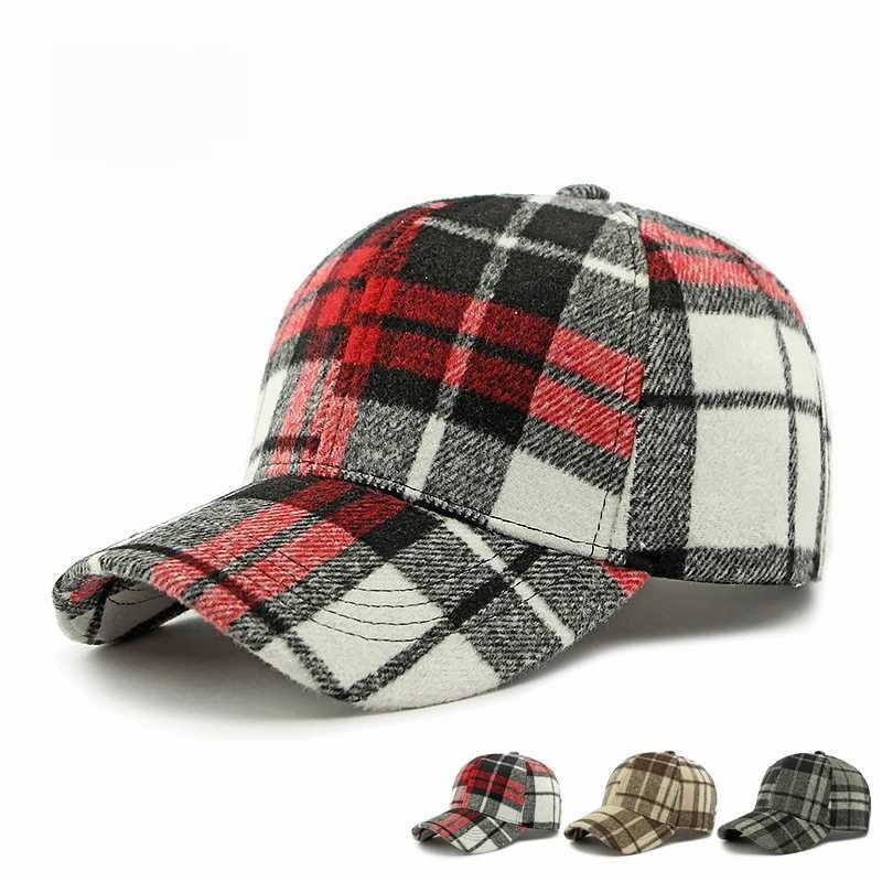 Unisex Plaid Baseball Cap Adjustable Warm Polyester Duckbill Hat for Fall Winter 55-60cm Bowed BrimX241018