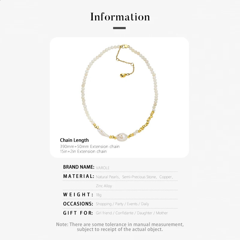 Varole Irregular Natural Pearl Necklace Womens Gold Womens Natural Stone Long Necklace Fashion Jewelry 241018
