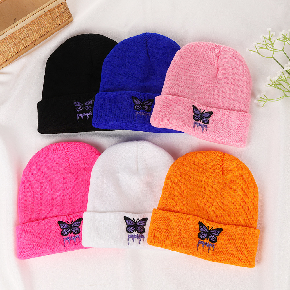 Stylish Fall-Winter Knit Cap Featuring Butterfly Embroidery & Ear Covering