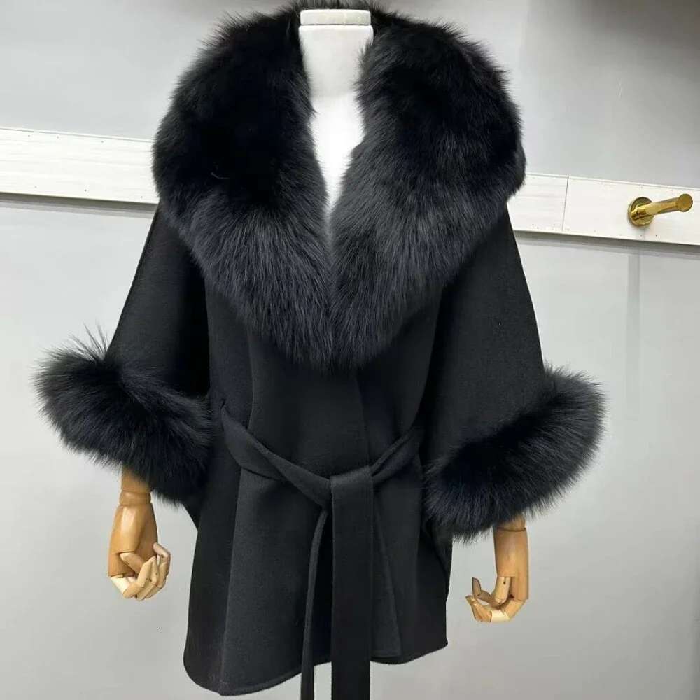 Fashion 2024 Autumn Winter Jacket Warm New Fox Fur Large Turn-Down Collar Women Loose Version Wool Woolen Coat